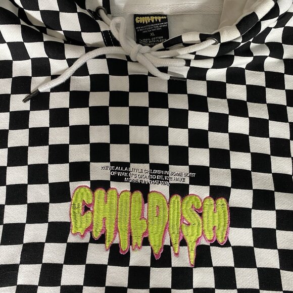 Childish Checkered Hoodie Men’s Size XL Vintage Y2K Skate Sweatshirt - Picture 1 of 15